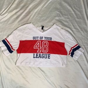 OUT OF YOUR LEAGUE graphic crop top
